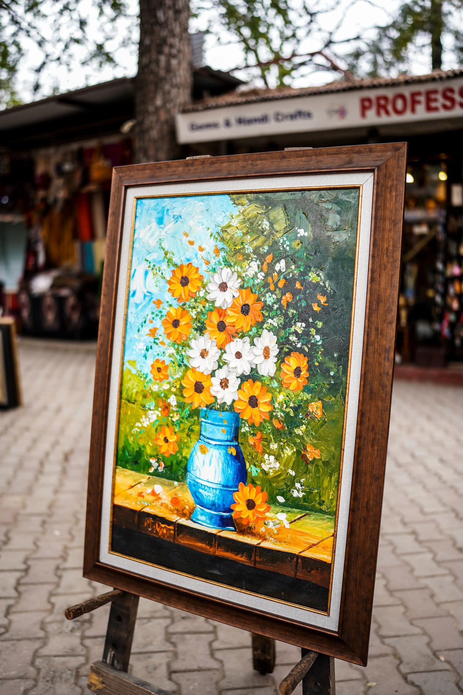Sunflower and Daisy Bouquet in Blue Vase