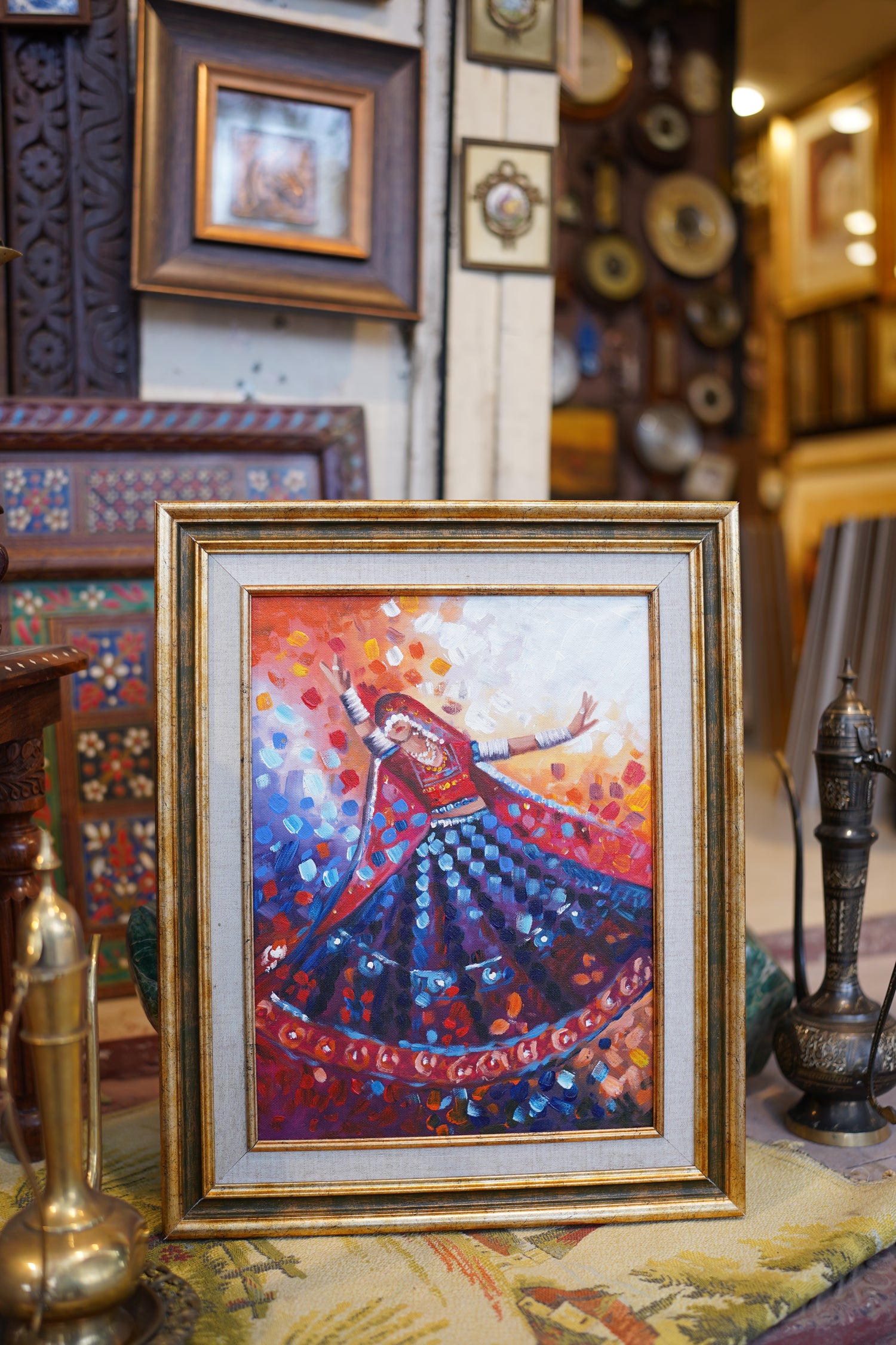 Crimson and Azure Symphony – Hand-Painted Festive Folk Dancer