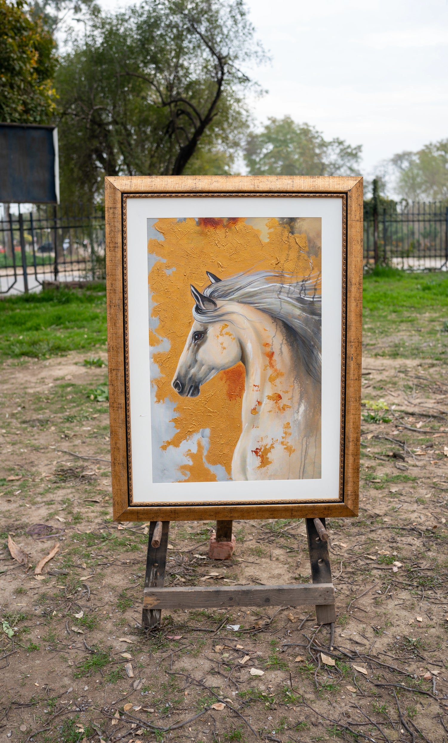 Majestic White Stallion in Motion.