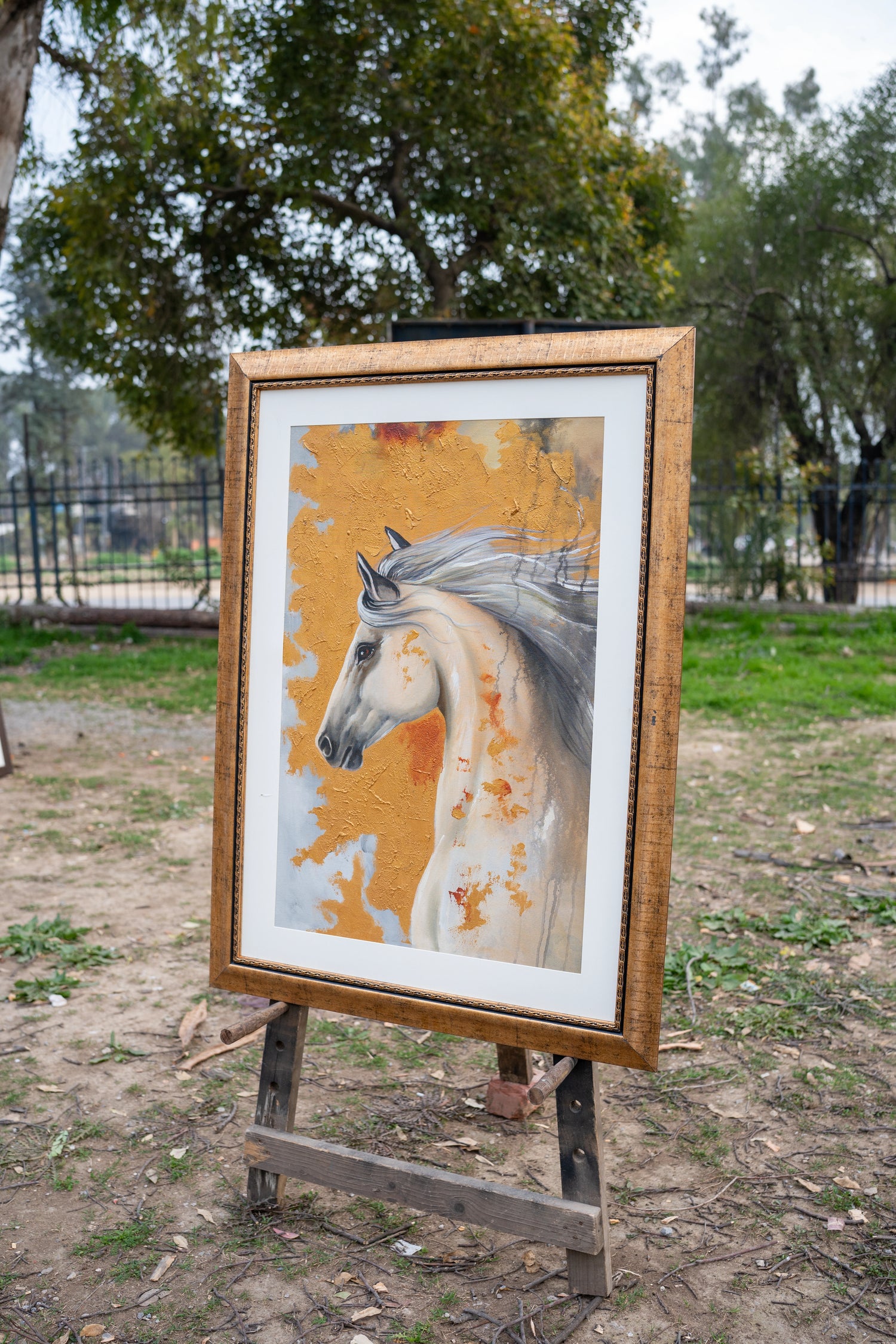 Majestic White Stallion in Motion.