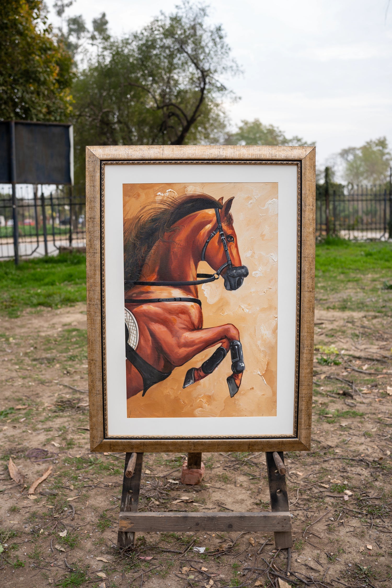 Galloping Bay Stallion Premium Framed Wall Art
