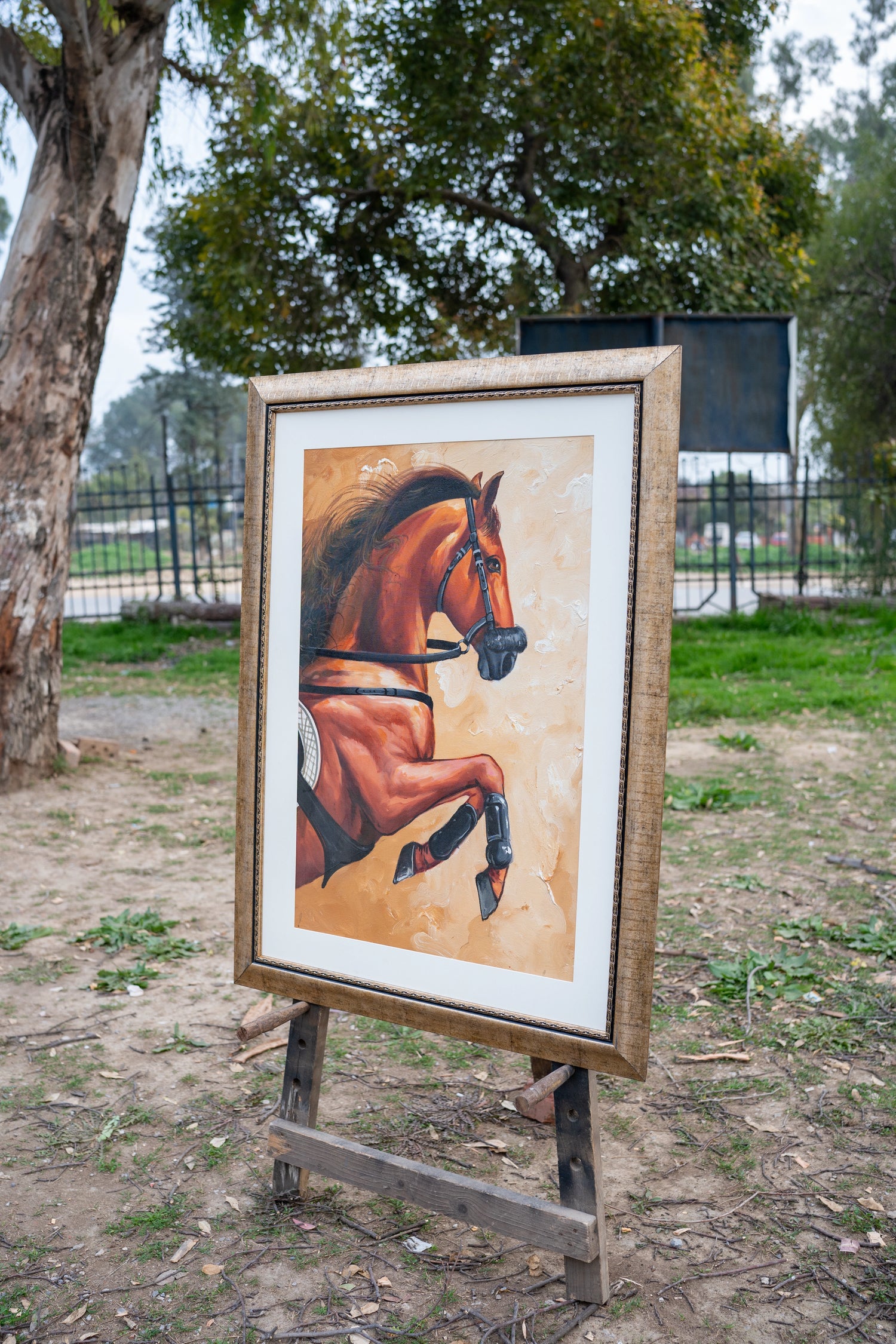 Galloping Bay Stallion Premium Framed Wall Art